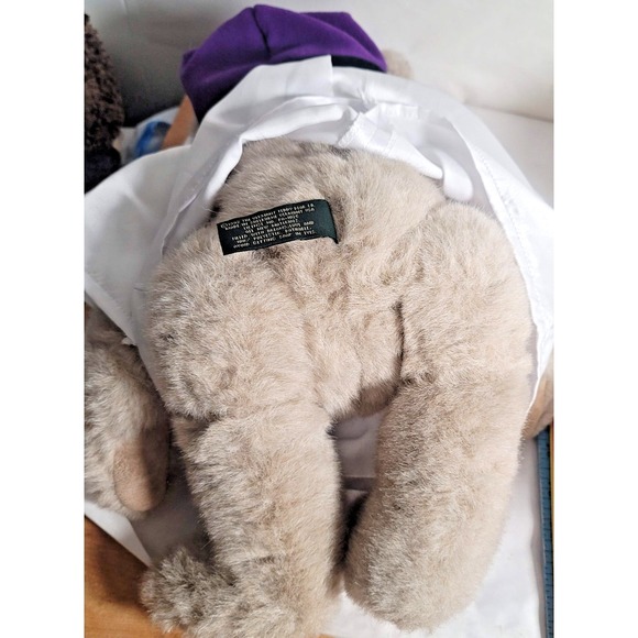 Vintage Vermont Teddy Bear Co Plush White Gown Purple Hat Medium USA 1993 - Picture 8 of 14